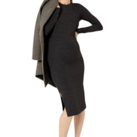 A Pea in the Pod Dresses & Skirts - A Pea in the Pod Gray Bodycon Luxe Long Sleeve Slit Midi Maternity Dress XS
